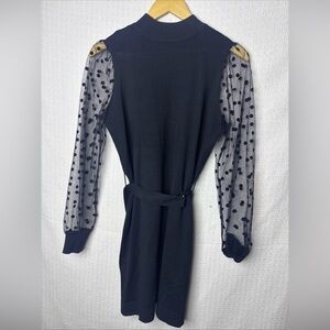 Chic Black Dress with‎ Sheer Polka Dot Sleeves